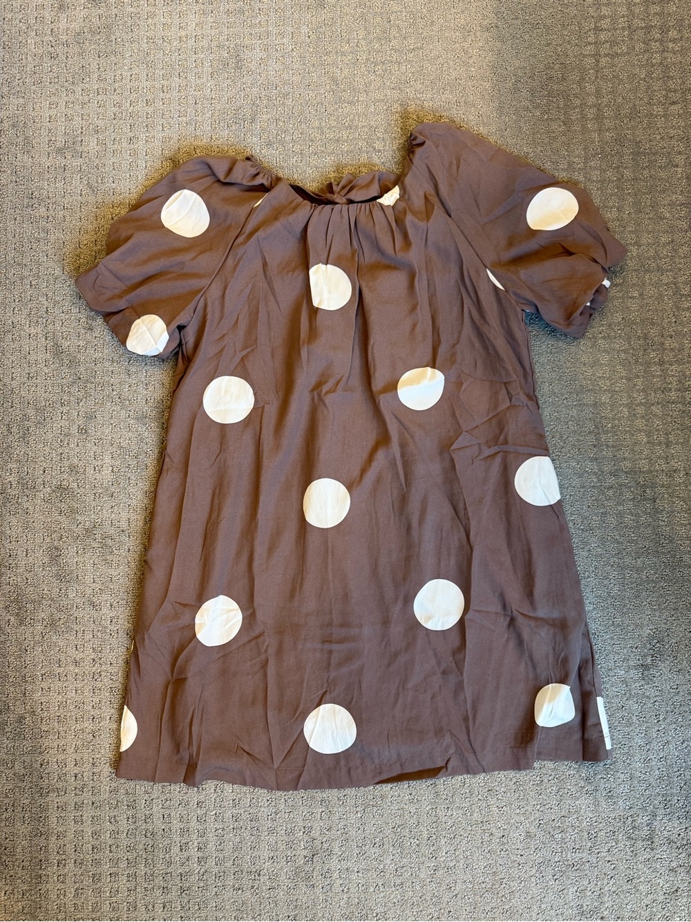 Polka Dot Puff-Sleeve Mini Dress in Brown and White
